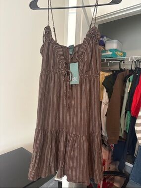 wild fable Brown Striped Tie-Front Mini Dress